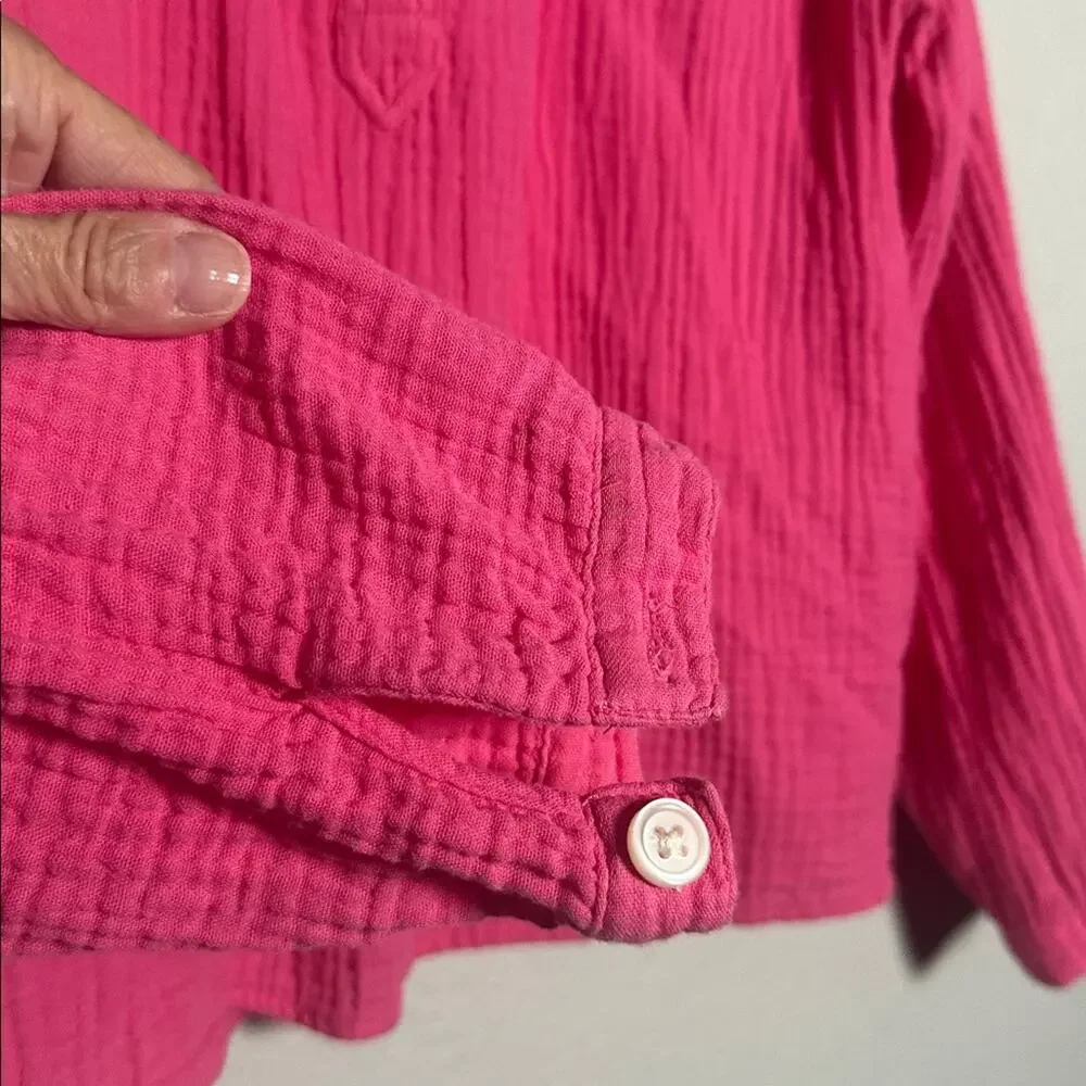 J. Crew Fresco Pink Gauzy Top Long Sleeve Preppy Casual Barbie BP555 Large